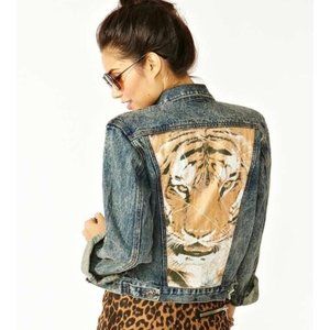 Denim jacket with tiger print back